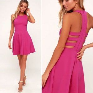 Lulus Call Back Fuchsia Backless Fit and Flare Skater Mini Dress size M